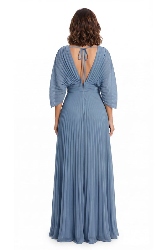 V Neck Flutter Sleeve Chiffon Maxi Gown - Back View
