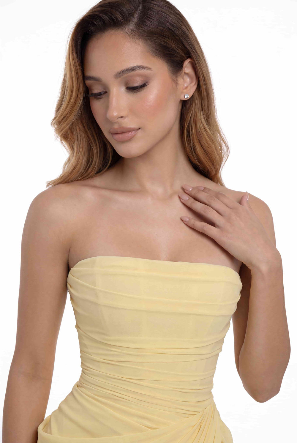 Strapless Chiffon Slit Maxi Gown - Detail View 5