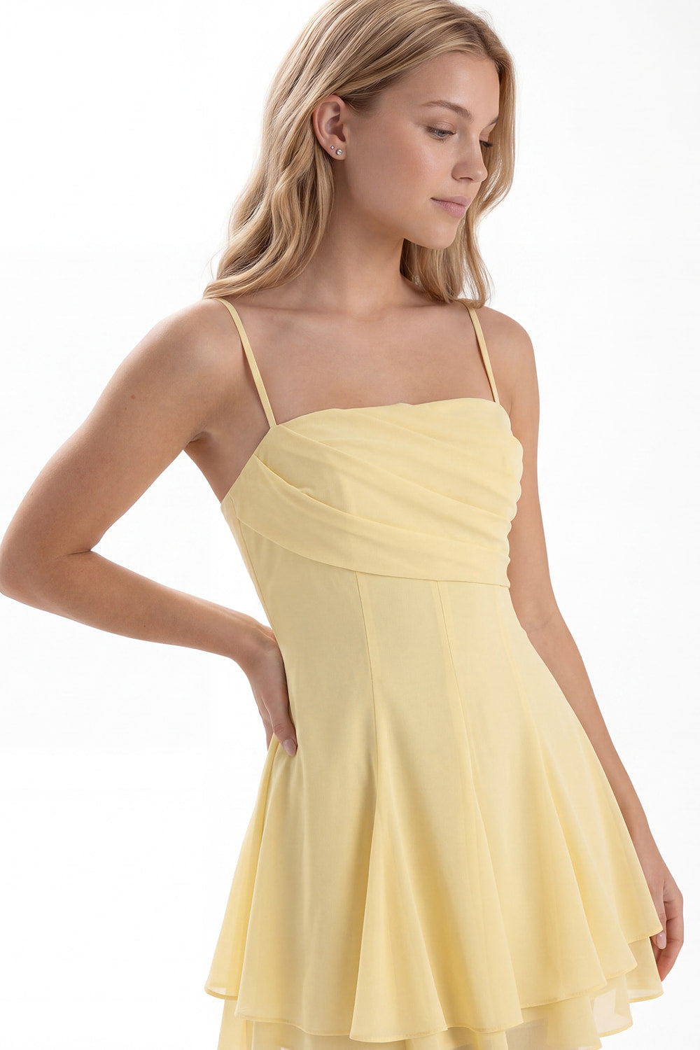 Spaghetti Strap Chiffon Mini Dress - Detail View 4