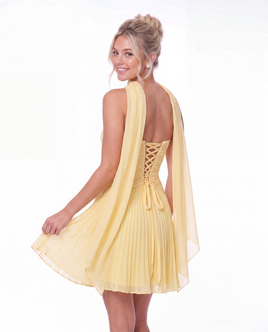 Strapless Scarf Chiffon Mini Homecoming Dress - Back View