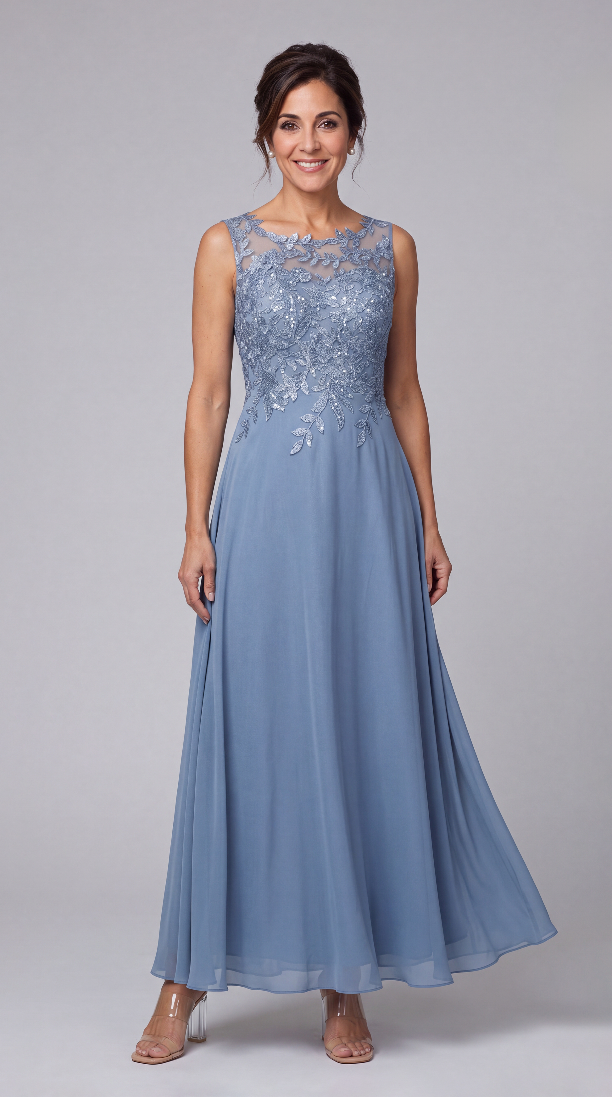Two-Piece Lace Chiffon Maxi Gown - Back View