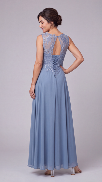 Two-Piece Lace Chiffon Maxi Gown - Detail View 1