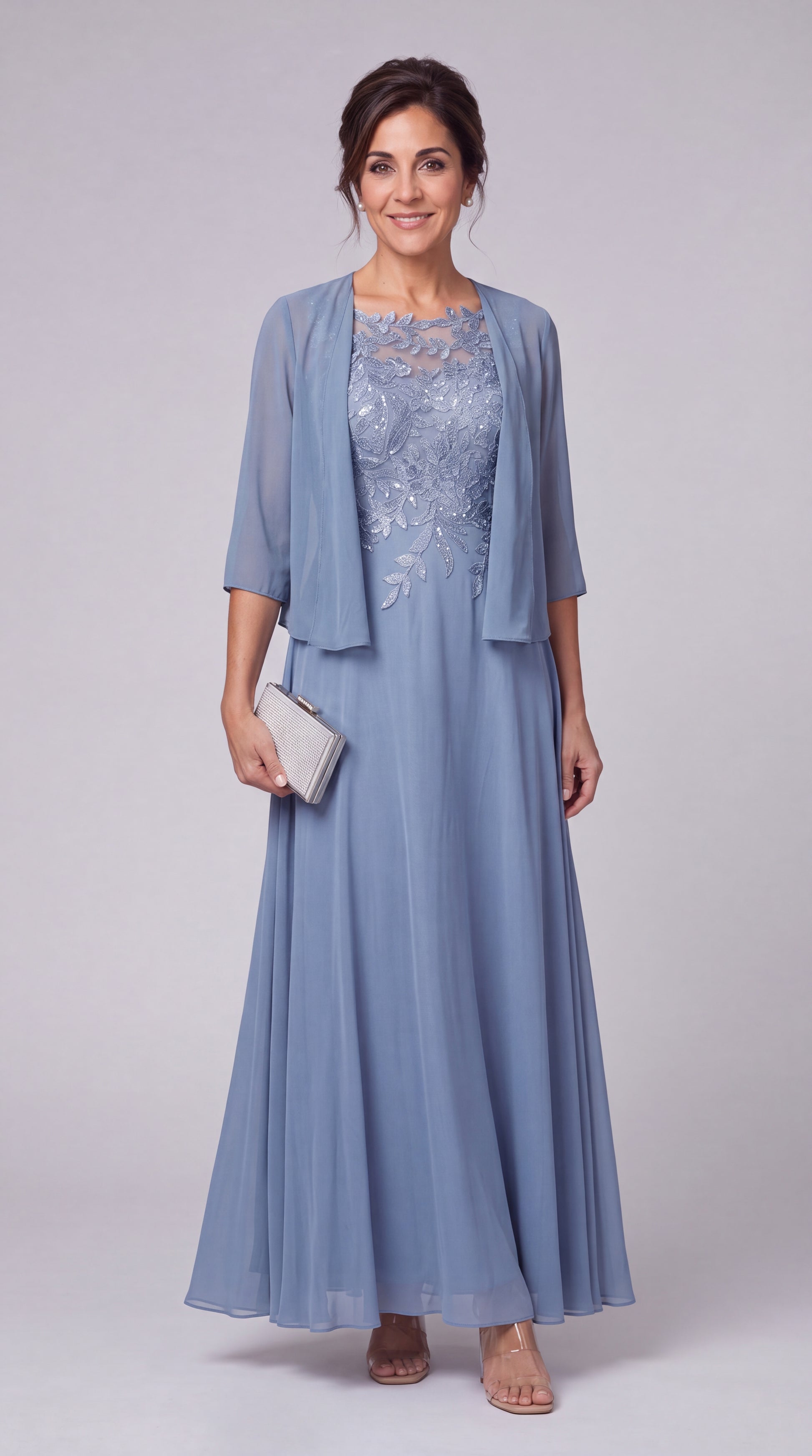 Two-Piece Lace Chiffon Maxi Gown - Detail View 2