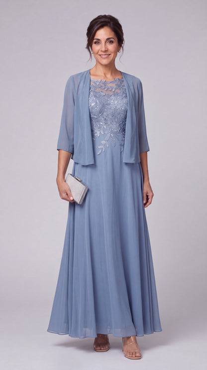 Two-Piece Lace Chiffon Maxi Gown - Detail View 2