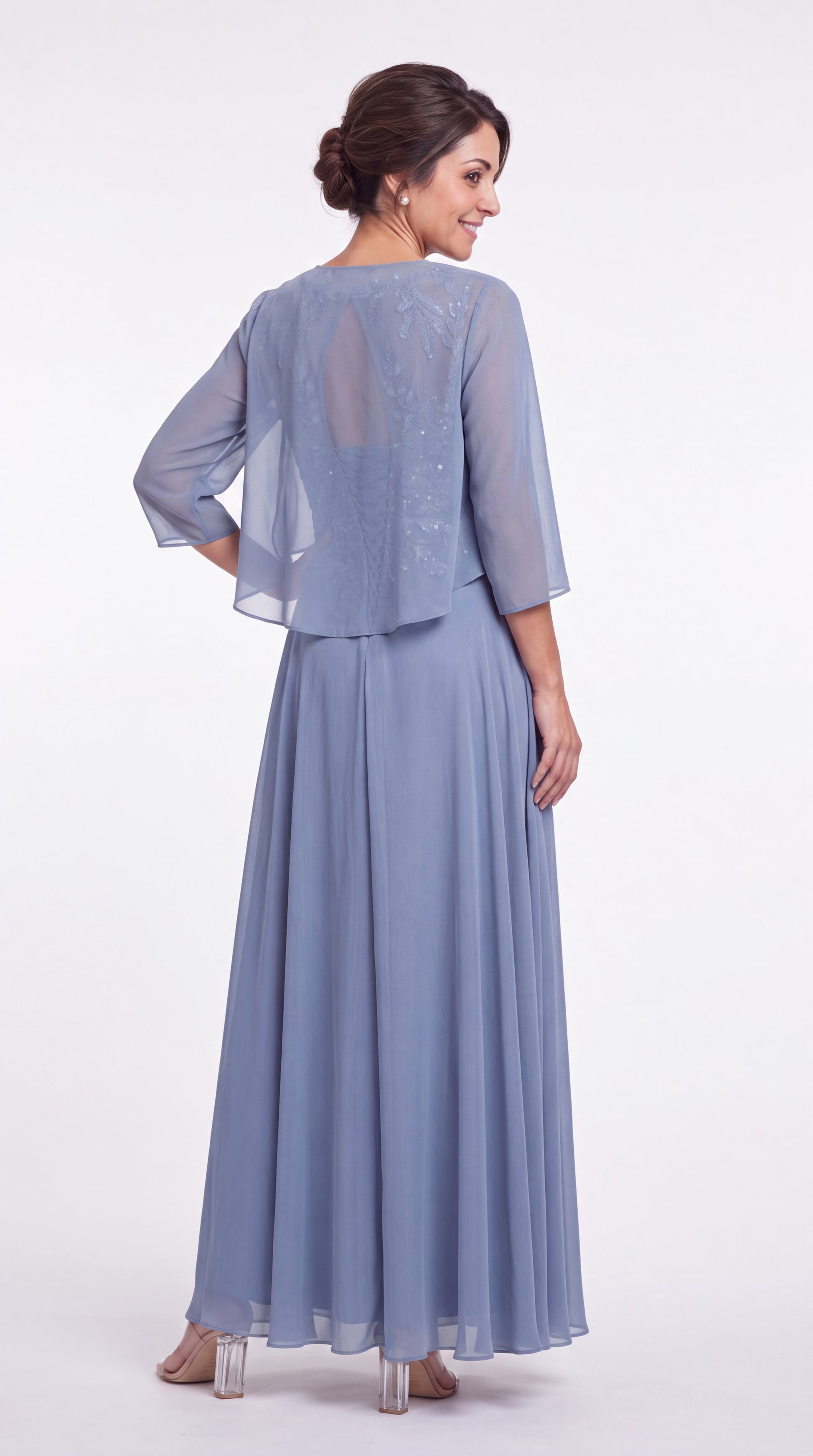 Two-Piece Lace Chiffon Maxi Gown - Detail View 5