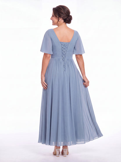 V-Neck Flutter Sleeve Chiffon A-Line Maxi Gown - Detail View 5
