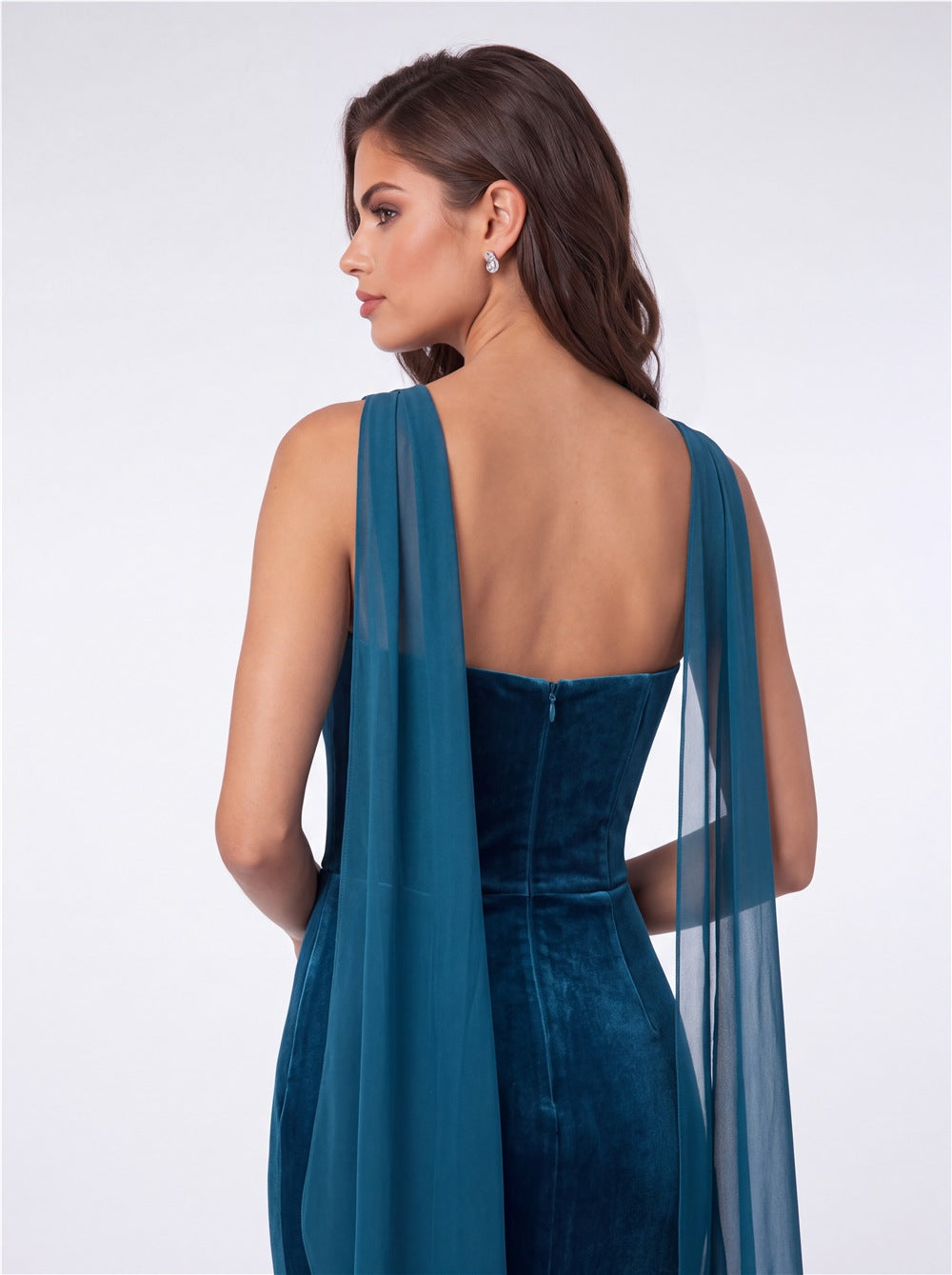 Strapless Ruched Velvet Mermaid Formal Gown - Detail View 2
