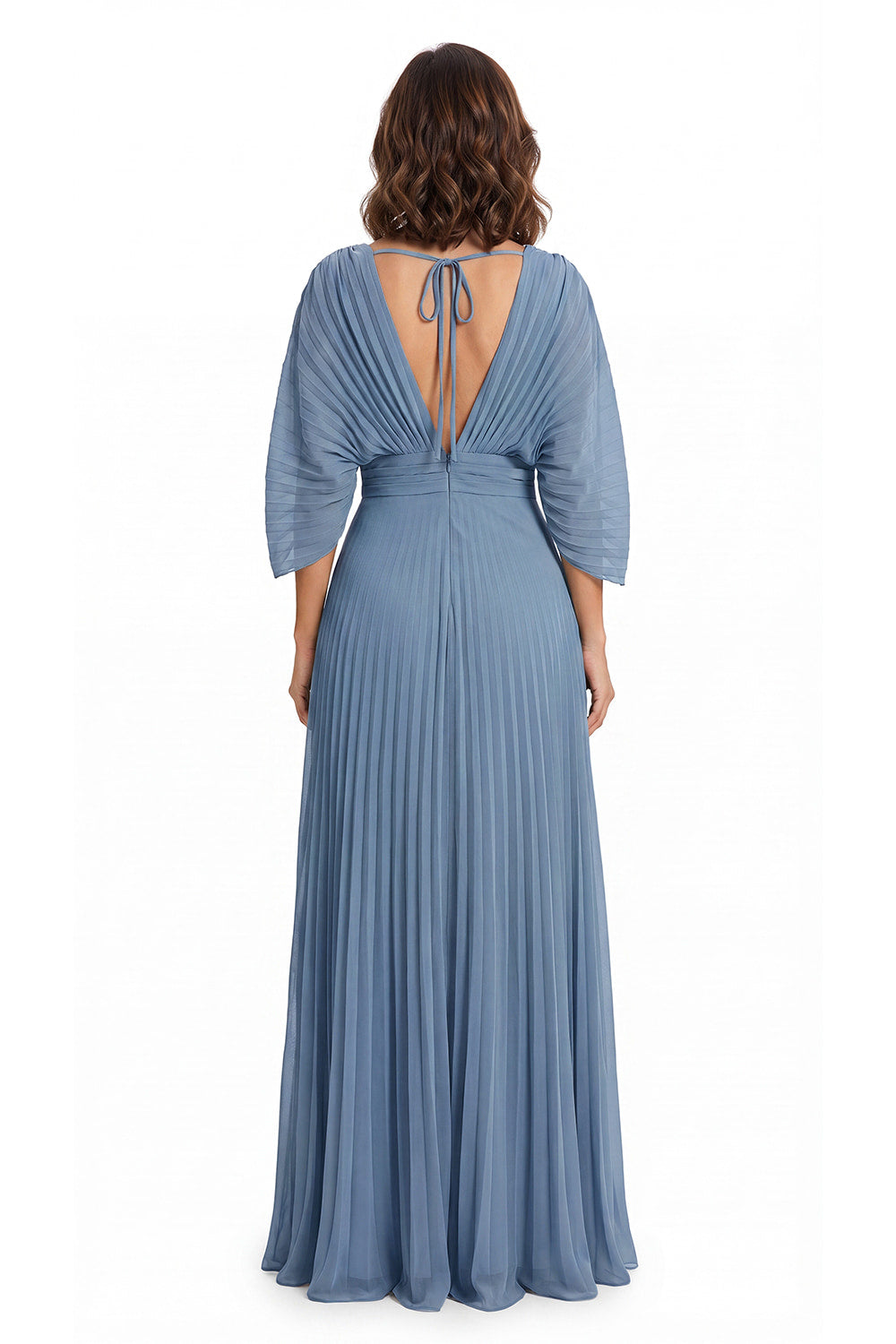 V Neck Flutter Sleeve Chiffon Maxi Gown - Back View