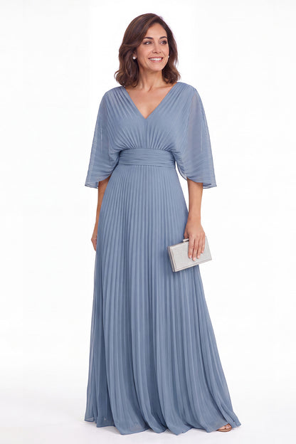 V Neck Flutter Sleeve Chiffon Maxi Gown - Detail View 1