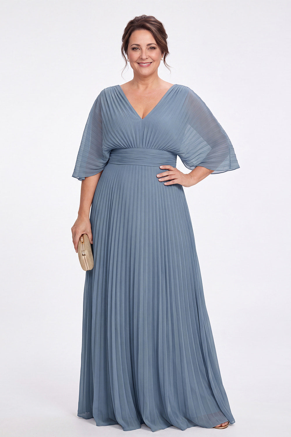 V Neck Flutter Sleeve Chiffon Maxi Gown - Detail View 4