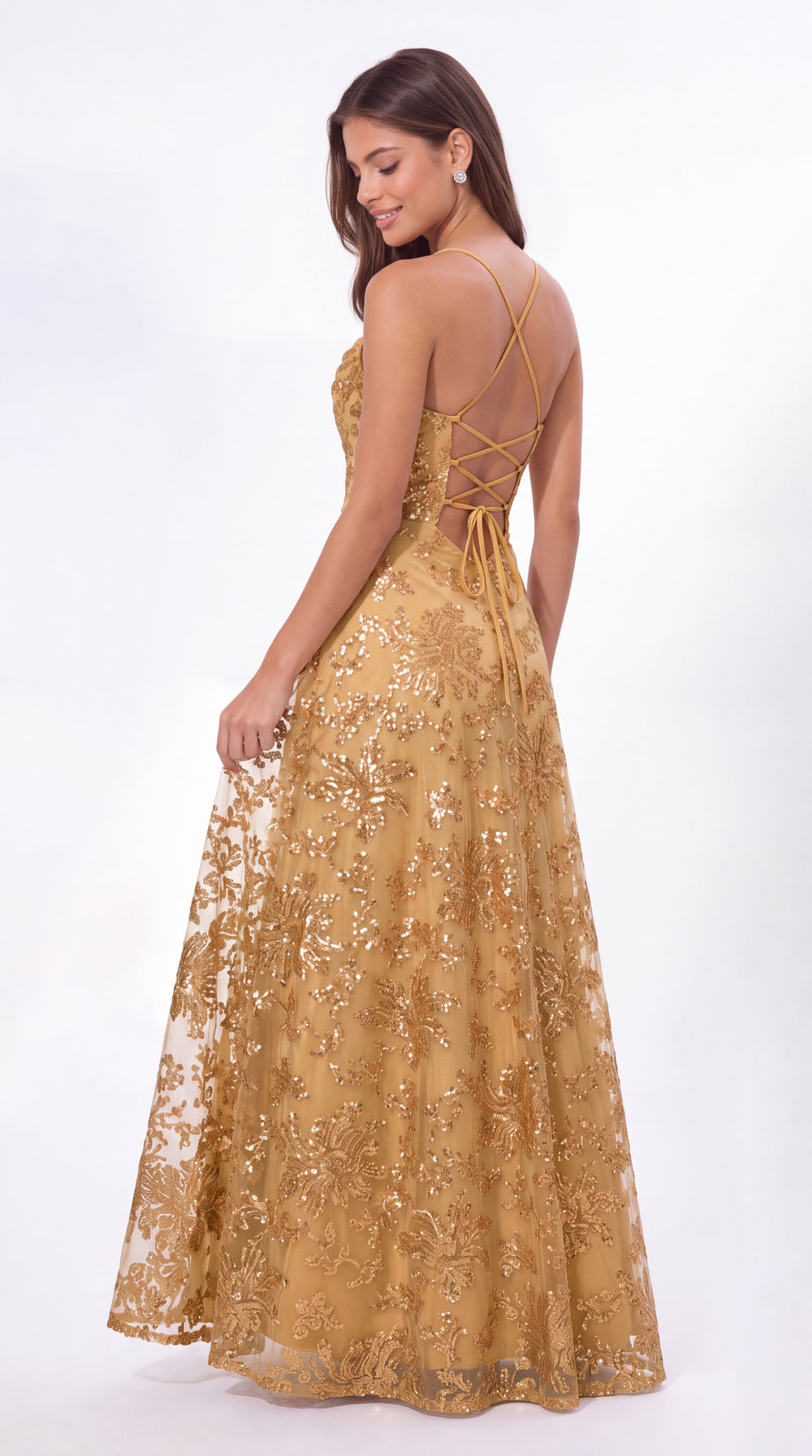 Sequin Cowl Neck A-Line Prom Gown - Detail View 5