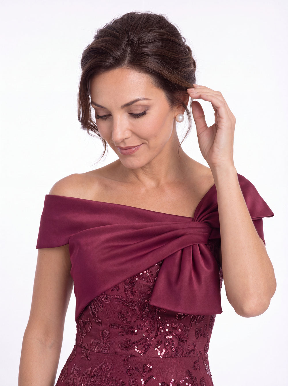 Off Shoulder Bow Sequin A-Line Midi Dress - Detail View 2
