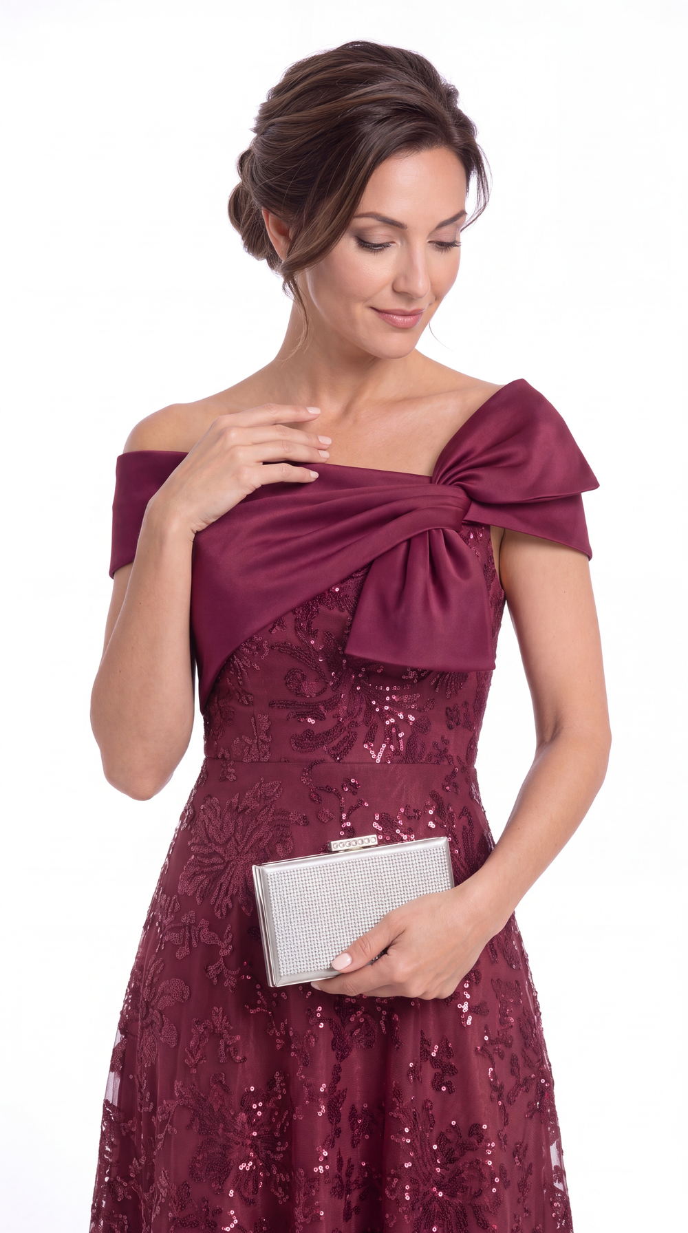 Off Shoulder Bow Sequin A-Line Midi Dress - Detail View 3
