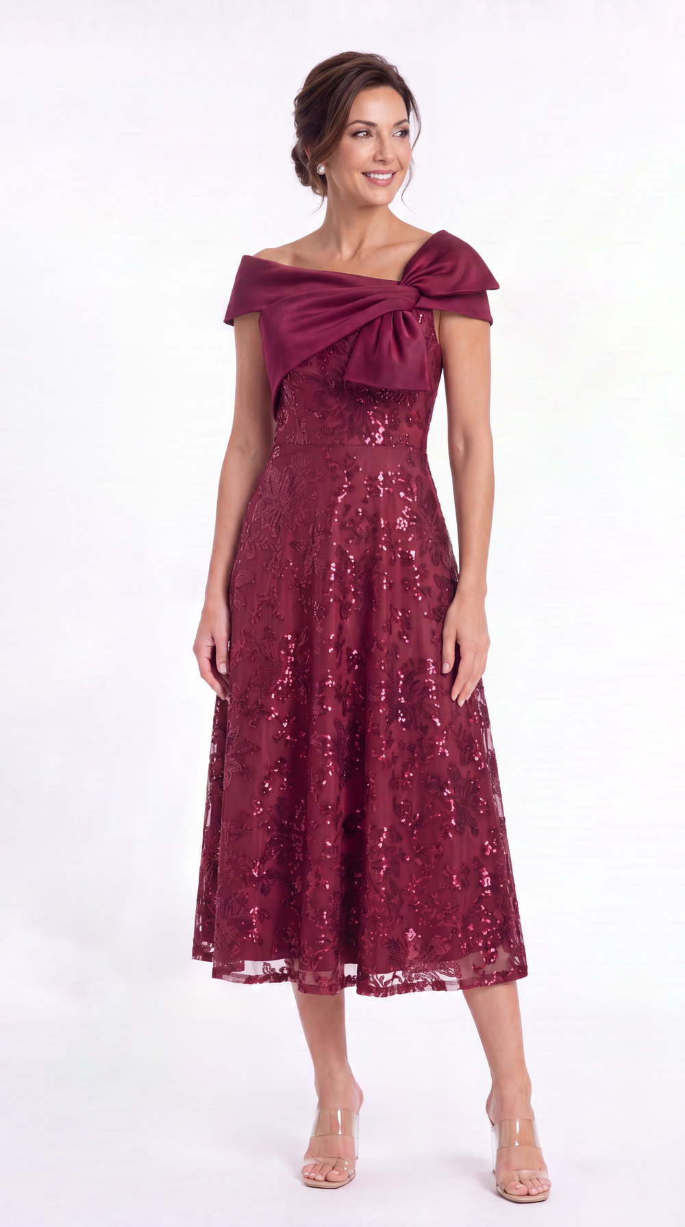 Off Shoulder Bow Sequin A-Line Midi Dress - Detail View 5