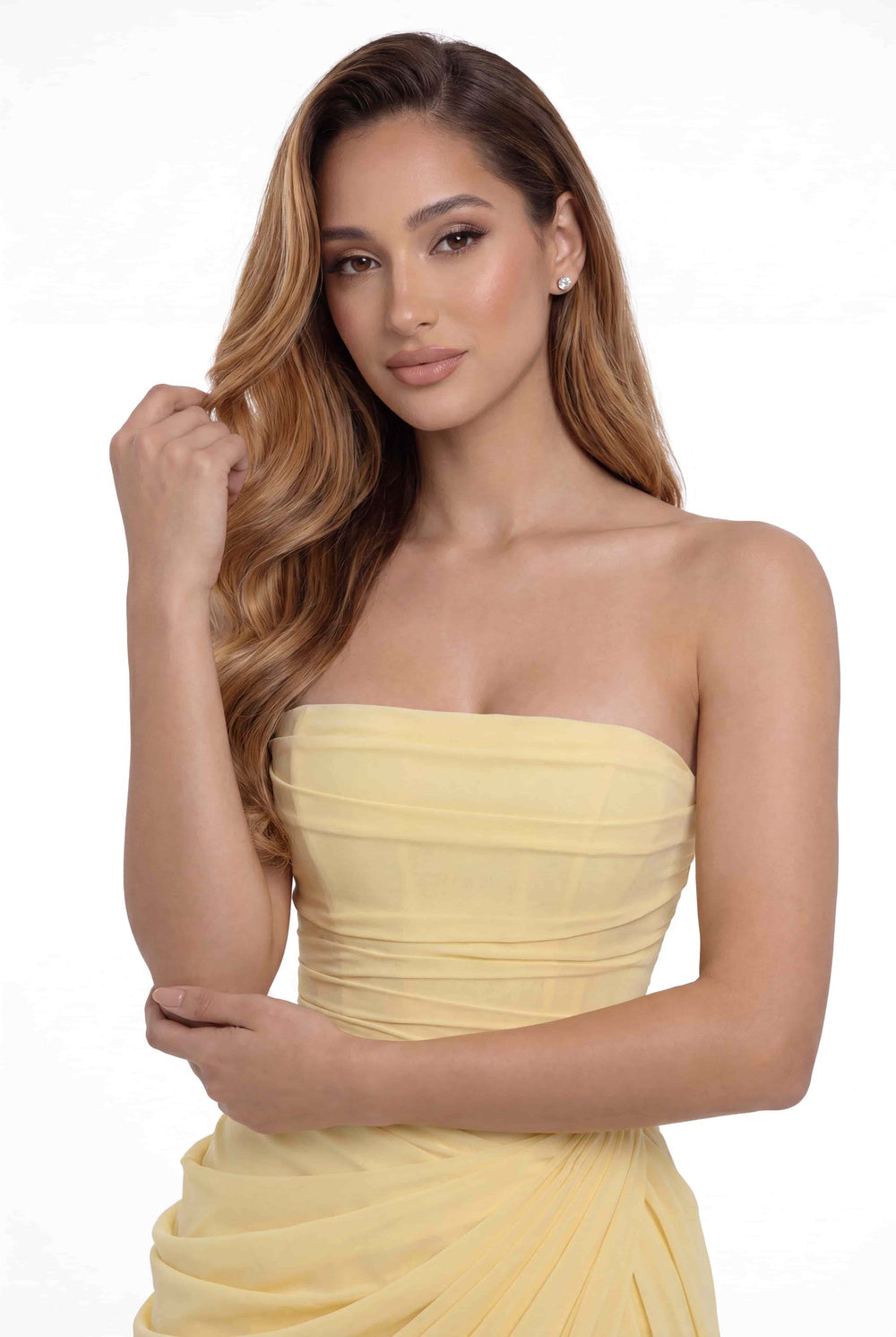 Strapless Chiffon Slit Maxi Gown - Detail View 3
