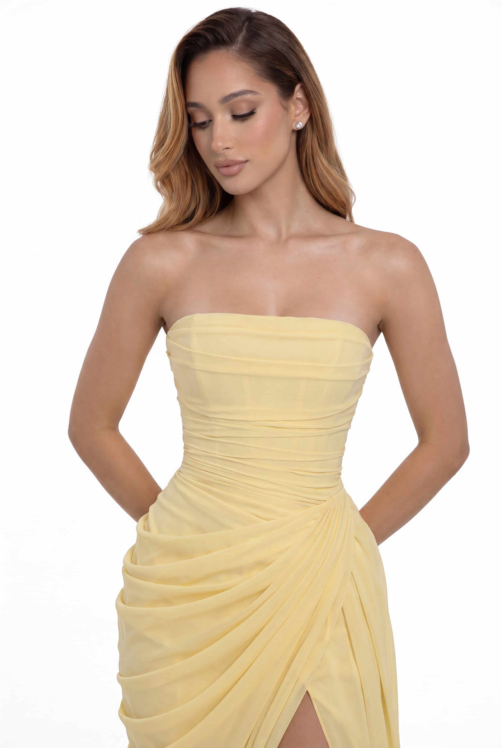 Strapless Chiffon Slit Maxi Gown - Detail View 4