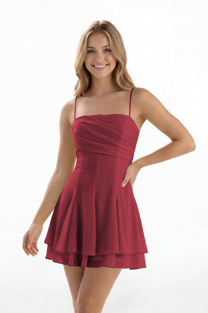Desert Rose Spaghetti Strap Chiffon Mini Dress - Front View
