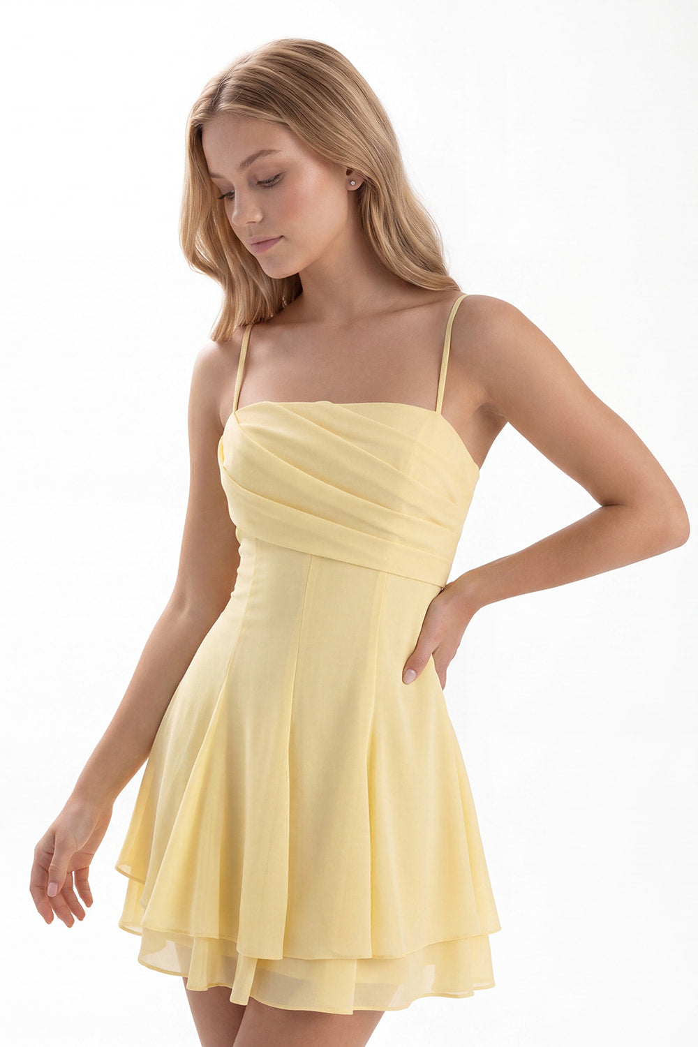 Spaghetti Strap Chiffon Mini Dress - Detail View 3
