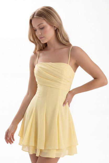 Spaghetti Strap Chiffon Mini Dress - Detail View 3