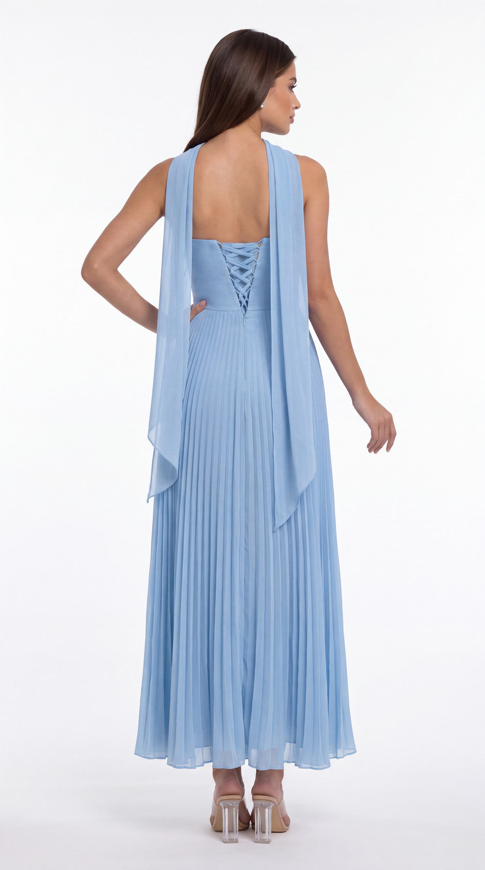 Strapless Pleated Chiffon Ruffle Maxi Gown - Back View