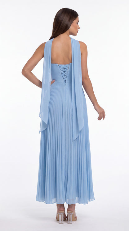 Strapless Pleated Chiffon Ruffle Maxi Gown - Back View