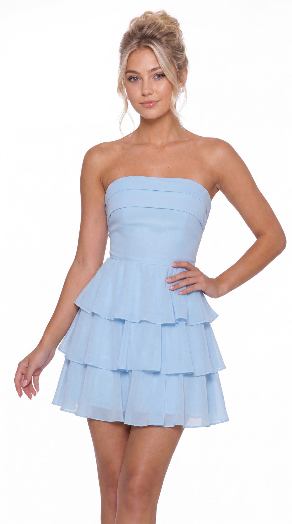 Strapless Tiered Ruffle Chiffon Mini Dress - Detail View 3