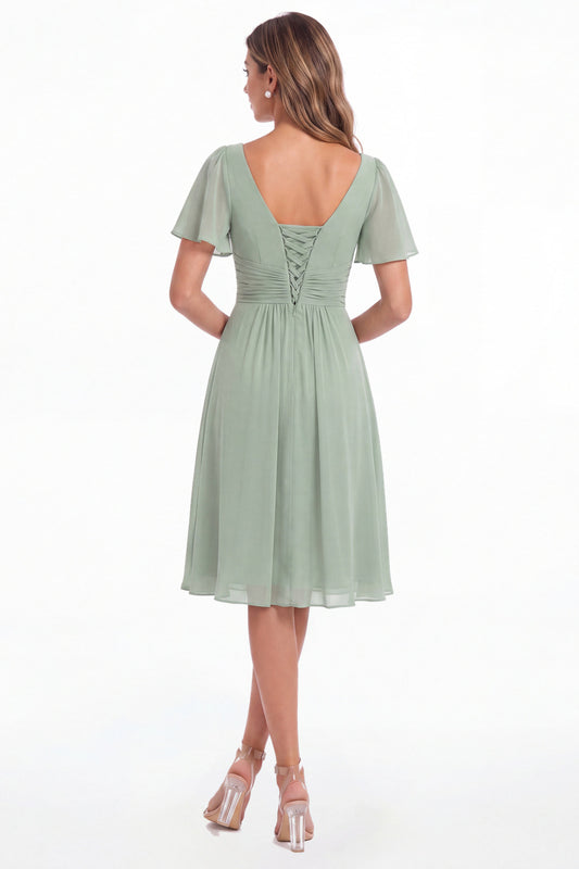 V-Neck Flutter Sleeve Chiffon Midi Dress - Back View