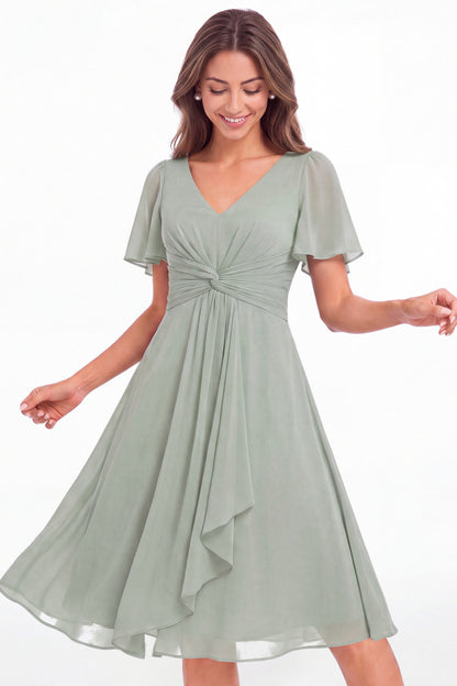 V-Neck Flutter Sleeve Chiffon Midi Dress - Back View