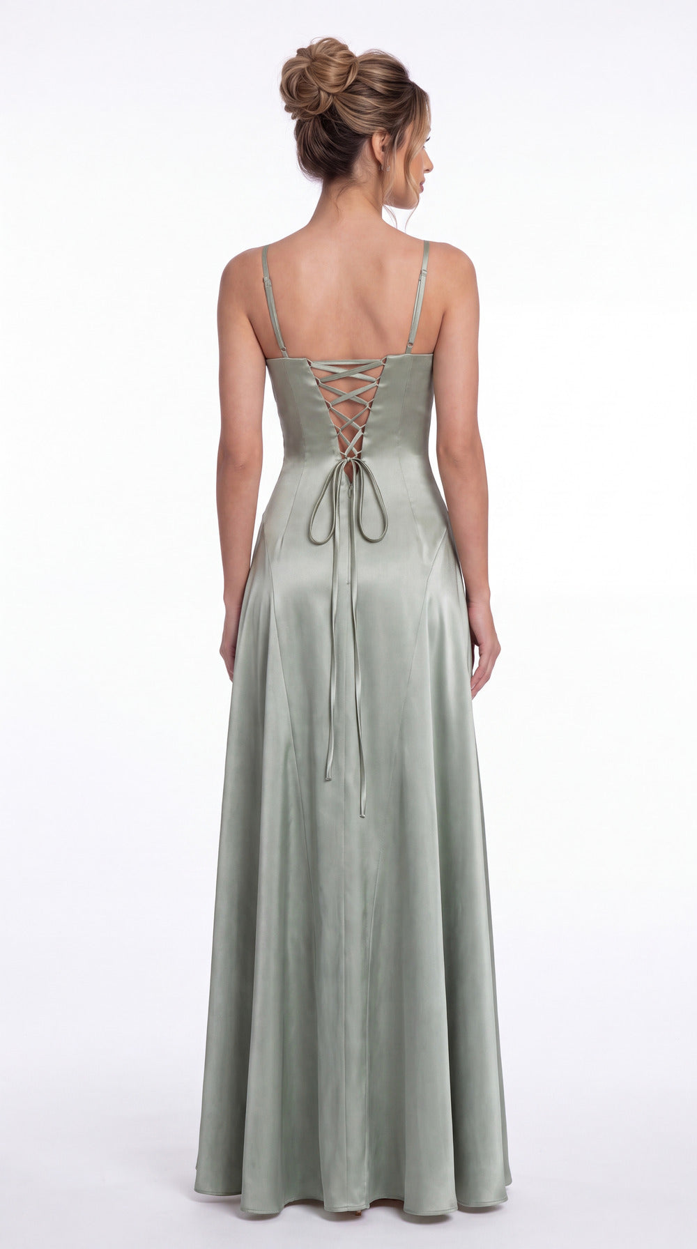 Spaghetti Strap Twist Satin A-Line Maxi Gown - Back View