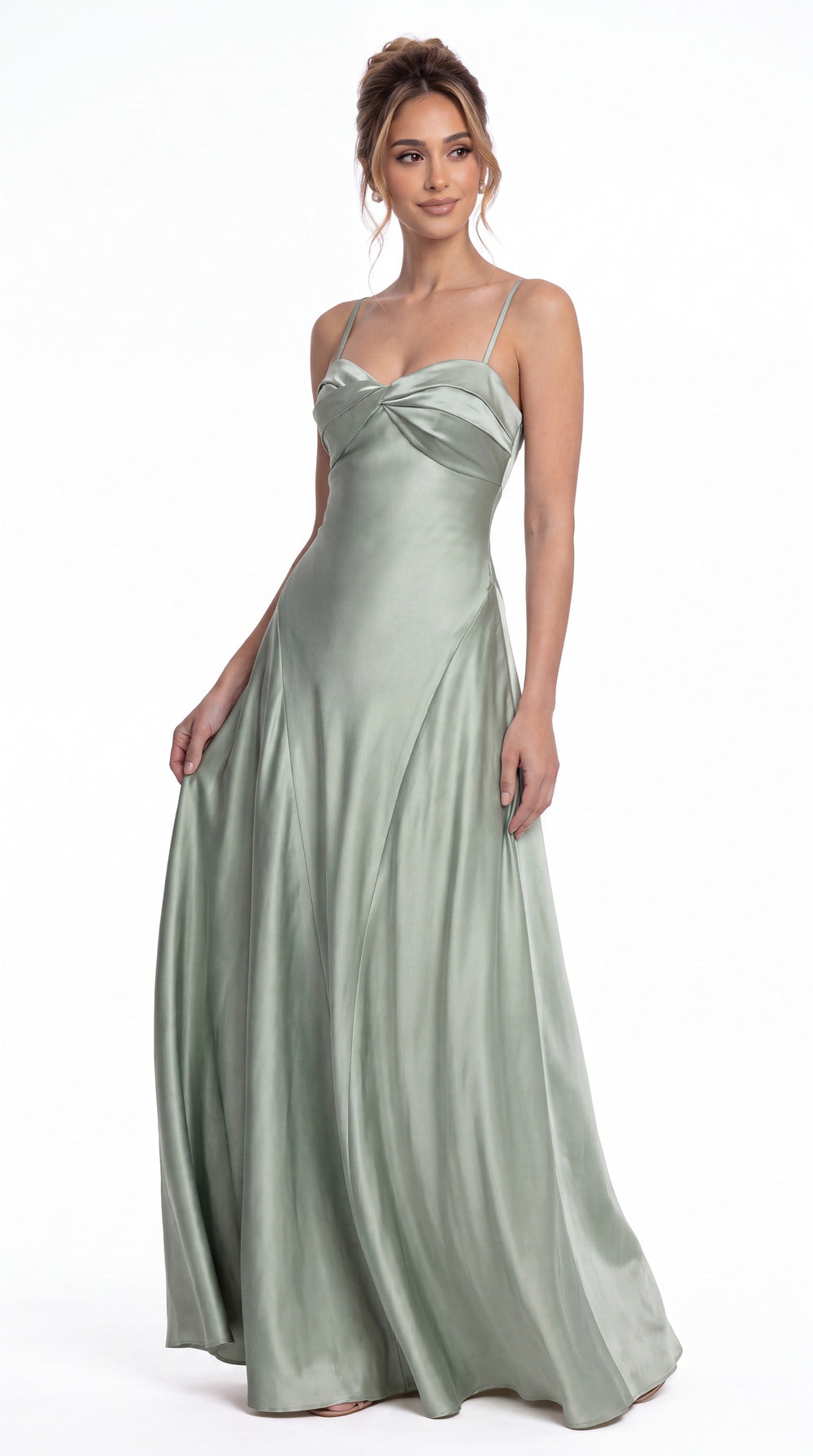 Spaghetti Strap Twist Satin A-Line Maxi Gown - Detail View 1