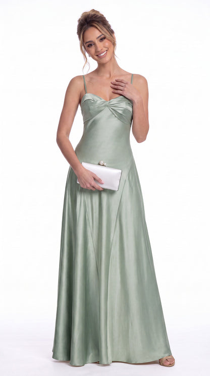 Spaghetti Strap Twist Satin A-Line Maxi Gown - Detail View 2