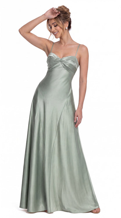 Spaghetti Strap Twist Satin A-Line Maxi Gown - Detail View 3