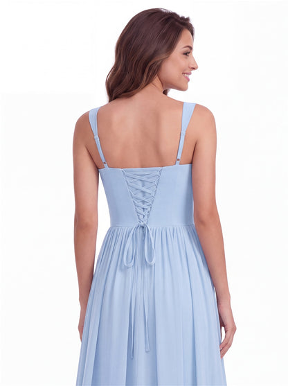 Sweetheart Ruched Chiffon Ruffle Slit Maxi Gown - Detail 1