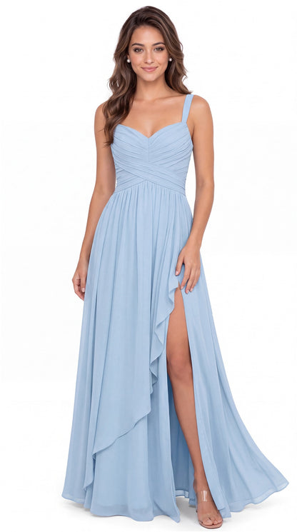 Sweetheart Ruched Chiffon Ruffle Slit Maxi Gown - Detail 3