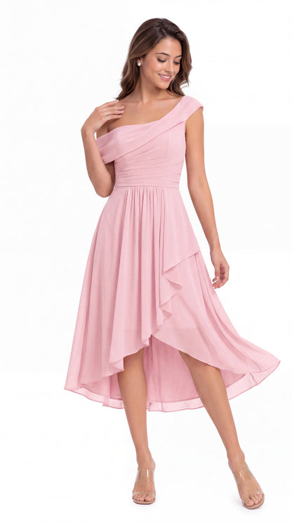 One Shoulder Ruched Chiffon Midi Dress - Detail View 4