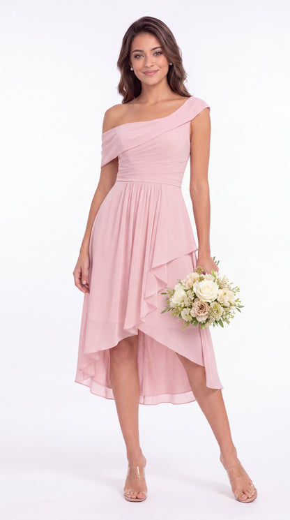 One Shoulder Ruched Chiffon Midi Dress - Detail View 5