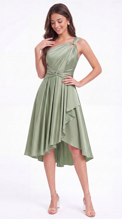 One Shoulder Satin Ruched Midi Dress - Detail View 4
