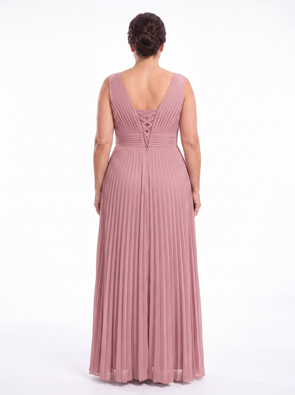 V Neck Pleated Chiffon Slit Maxi Gown - Detail View 5