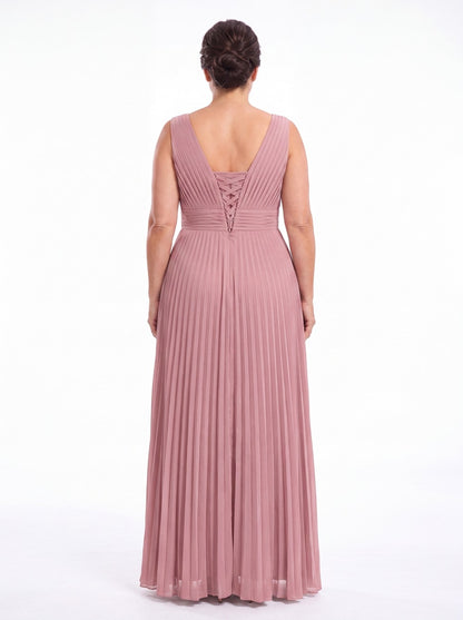 V Neck Pleated Chiffon Slit Maxi Gown - Detail View 5