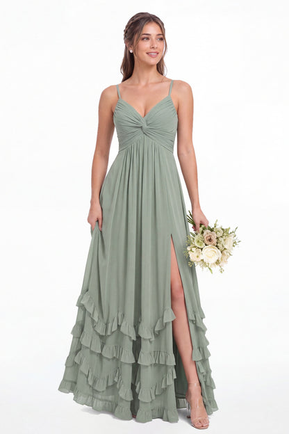 Spaghetti Strap Tiered Ruffle Chiffon Maxi Dress - Detail View 1
