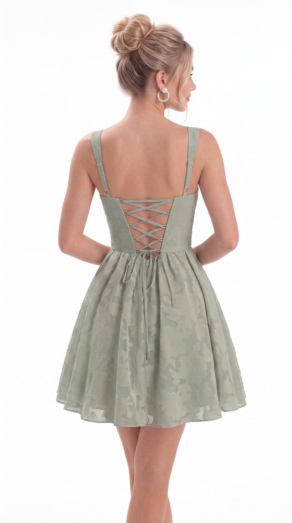 Square Neck Jacquard Mini Homecoming Dress - Back View