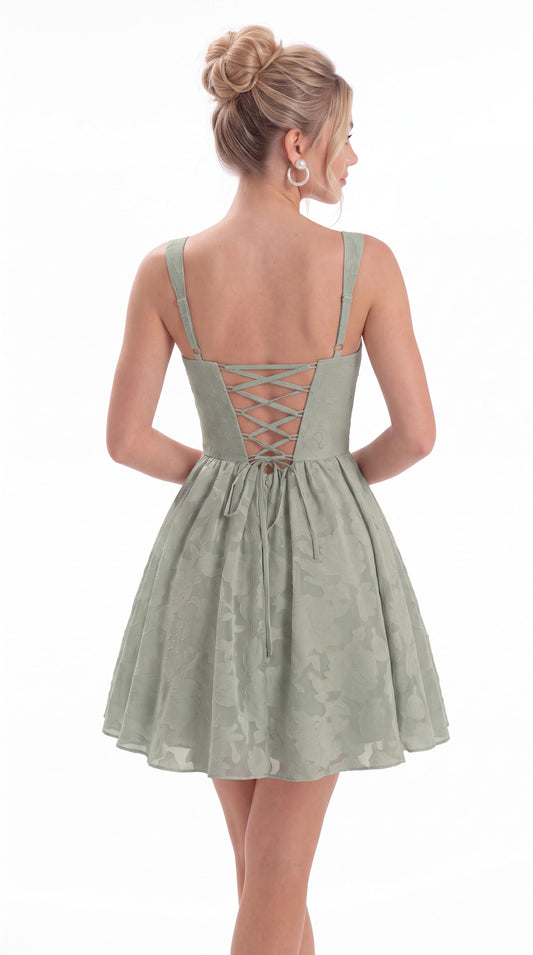Square Neck Jacquard Mini Homecoming Dress - Back View