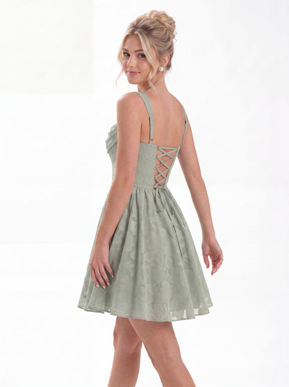 Square Neck Jacquard Mini Homecoming Dress - Detail View 3