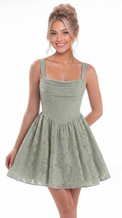 Square Neck Jacquard Mini Homecoming Dress - Detail View 4