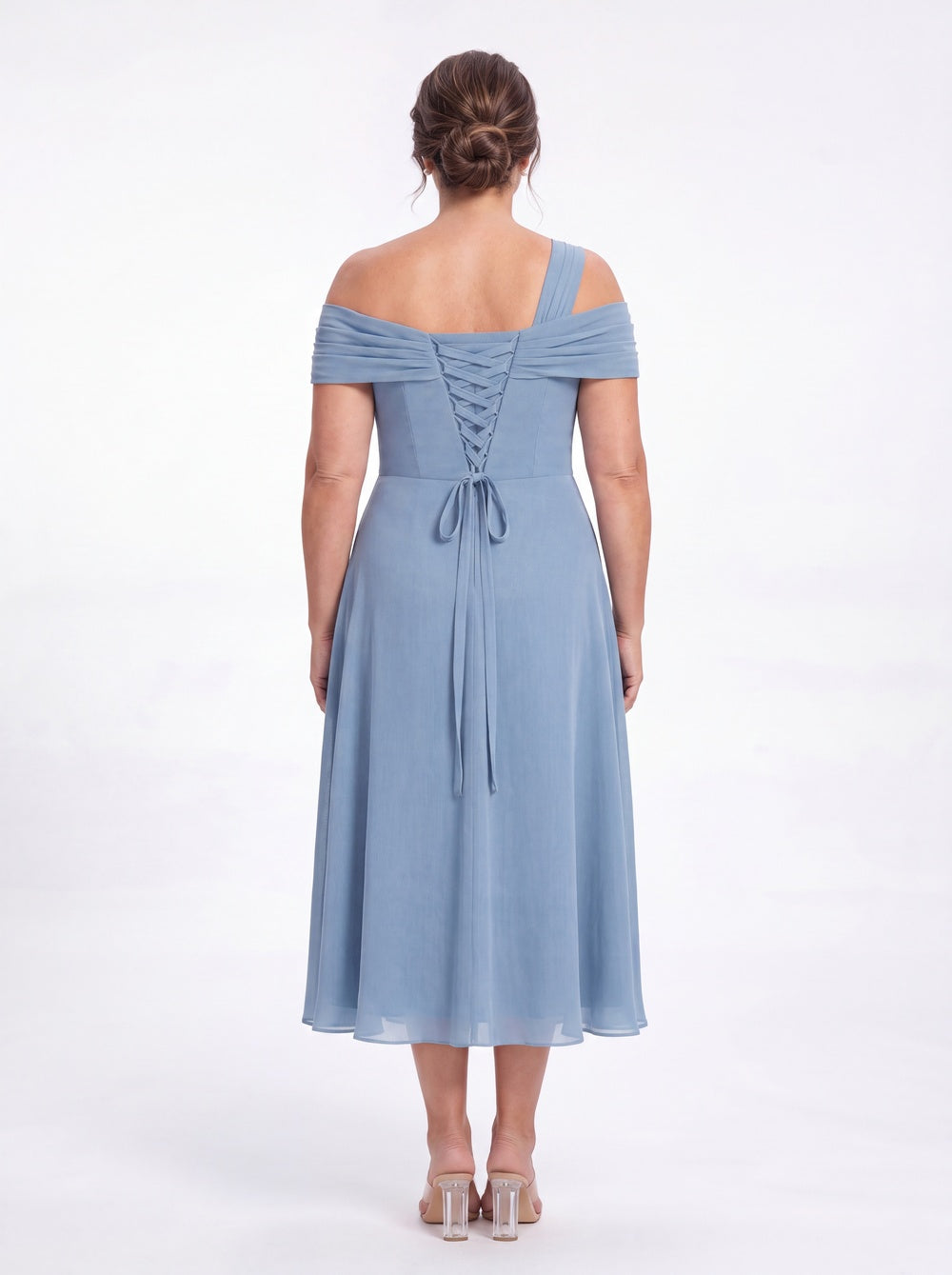 One Shoulder Draped Chiffon Midi Dress - Detail View 5