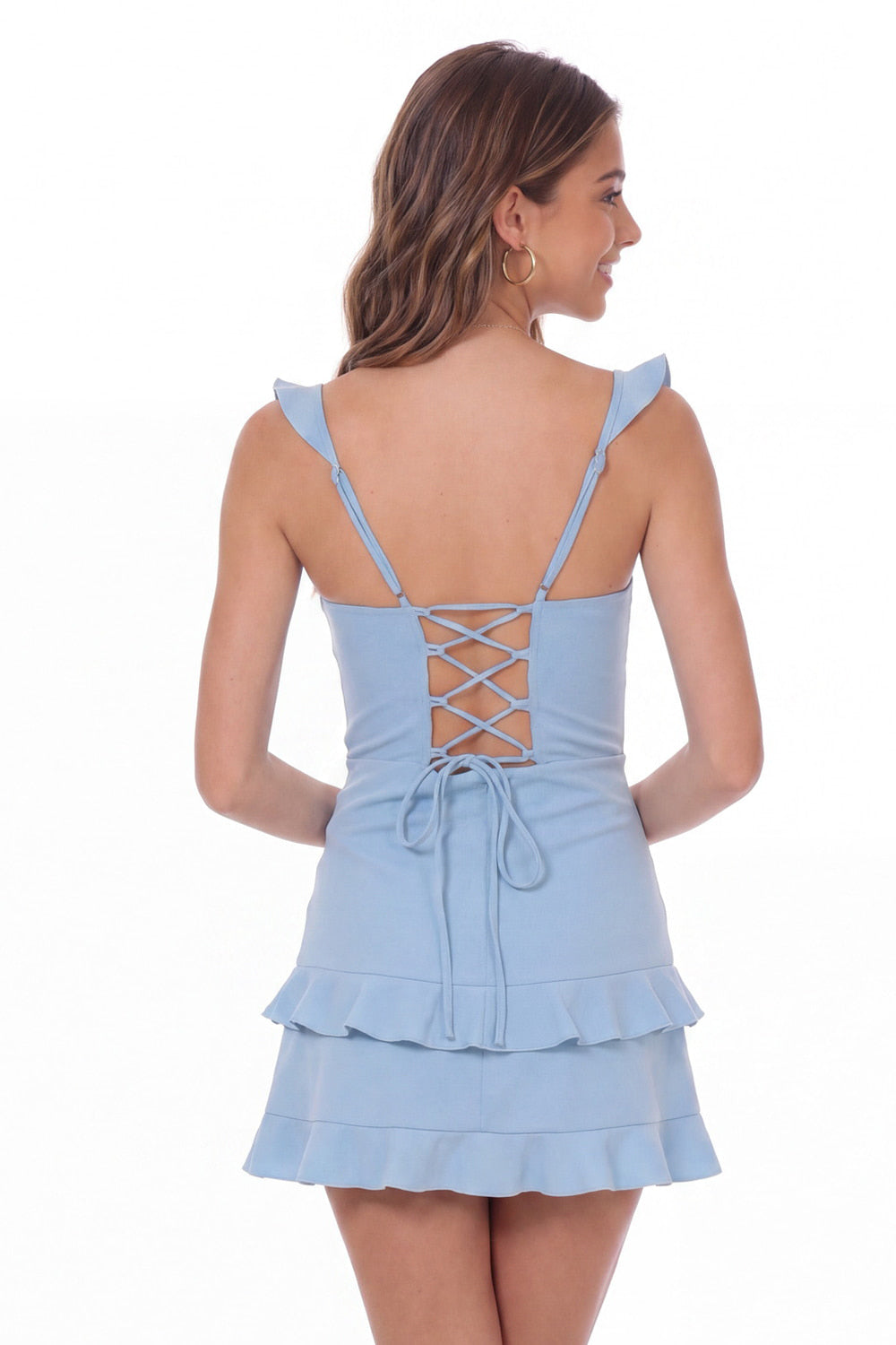 Ruffle Strap Chiffon Mini Dress - Back View