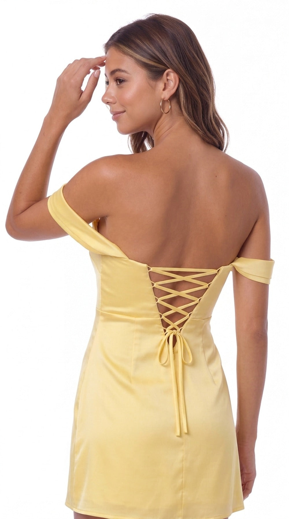 Off Shoulder Satin Mini Dress - Detail View 5