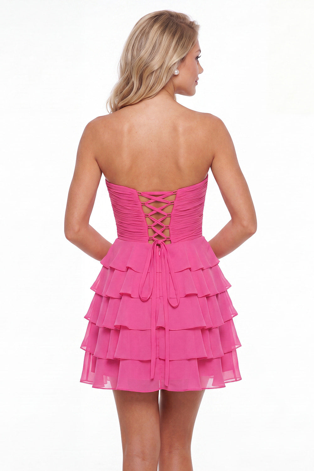 Aqua Blue Strapless Chiffon Tiered Mini Dress - Front