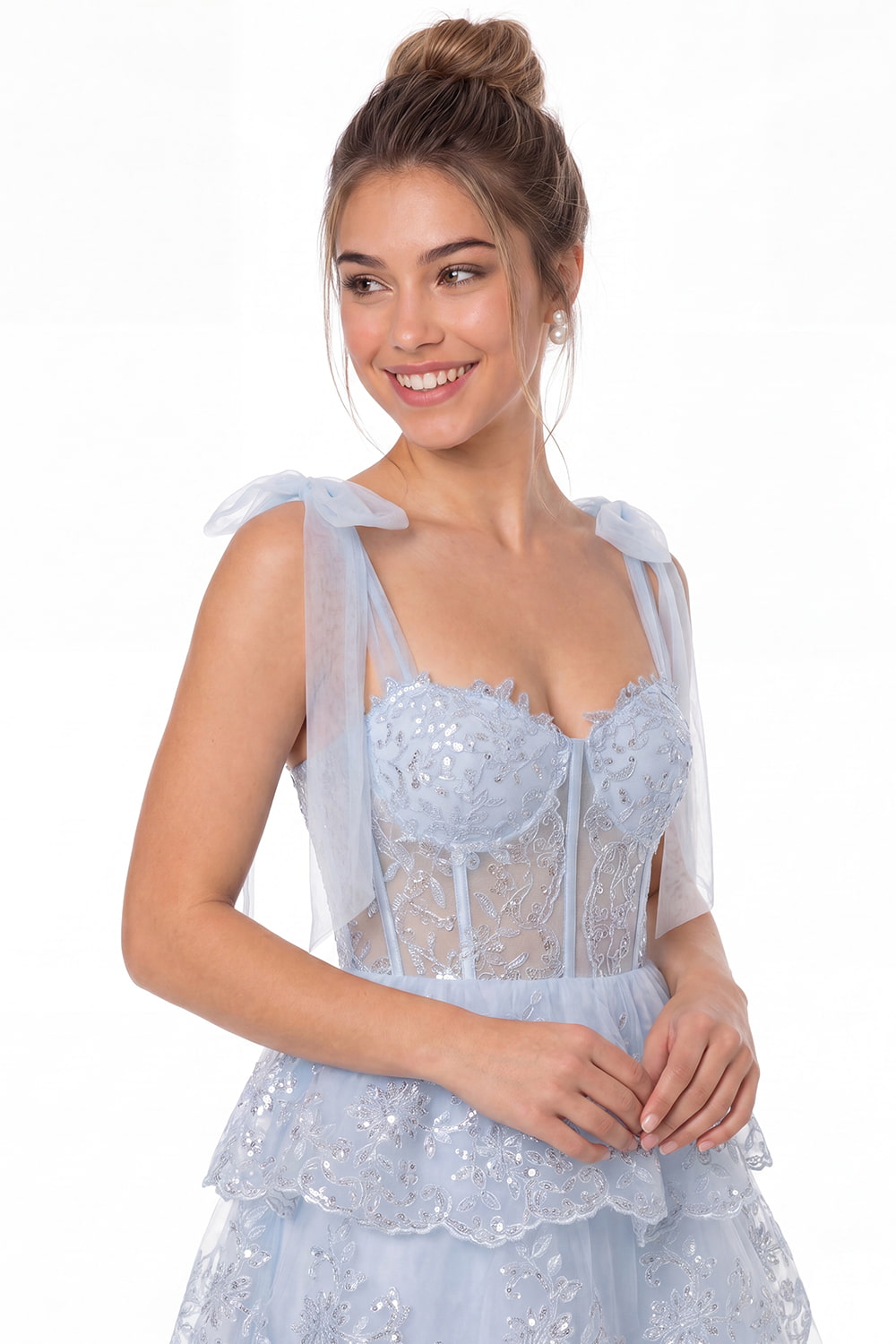 Lace Tulle Tiered Mini Dress - Back View