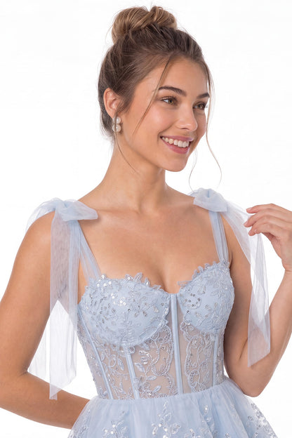 Lace Tulle Tiered Mini Dress - Detail View 1